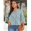 image:imageFindsweet Women Blouses Dressy Casual 34 Sleeve Tops Business Work Chiffon Office V Neck Shirts M4XL34 SleeveLight Blue Flowers
