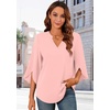 image:imageFindsweet Women Blouses Dressy Casual 34 Sleeve Tops Business Work Chiffon Office V Neck Shirts M4XL34 SleevePink