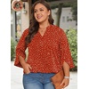 image:imageFindsweet Women Blouses Dressy Casual 34 Sleeve Tops Business Work Chiffon Office V Neck Shirts M4XL34 SleevePolka Dots Red