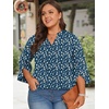 image:imageFindsweet Women Blouses Dressy Casual 34 Sleeve Tops Business Work Chiffon Office V Neck Shirts M4XLBluewhite Daisy