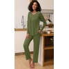 image:imageFindsweet Womens Pajama Set 2 Piece Lounge Outfits Soft Sleepwear Fall Long Sleeve Long Pant With Pockets Ladies Pjs S3XLOlive Green