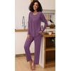 image:imageFindsweet Womens Pajama Set 2 Piece Lounge Outfits Soft Sleepwear Fall Long Sleeve Long Pant With Pockets Ladies Pjs S3XLPurple Red