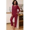 image:imageFindsweet Womens Pajama Set 2 Piece Lounge Outfits Soft Sleepwear Fall Long Sleeve Long Pant With Pockets Ladies Pjs S3XLWine Red