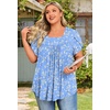 image:imageFindsweet Womens Plus Size Tops Summer Short Sleeve Tunics Casual Shirts Loose Fit M5XLPetal Sleeveblue White Flower