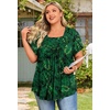 image:imageFindsweet Womens Plus Size Tops Summer Short Sleeve Tunics Casual Shirts Loose Fit M5XLPetal Sleeveleaf Green