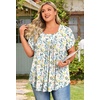 image:imageFindsweet Womens Plus Size Tops Summer Short Sleeve Tunics Casual Shirts Loose Fit M5XLPetal Sleevemacaron Flowers