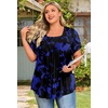 image:imageFindsweet Womens Plus Size Tops Summer Short Sleeve Tunics Casual Shirts Loose Fit M5XLPetal Sleevepurple Print