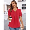 image:imageFindsweet Womens Summer Tunic Tops Casual Dressy Blouses Short Sleeve Shirts M4XLPuff Sleeve Bright Red
