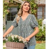 image:imageFindsweet Womens Summer Tunic Tops Casual Dressy Blouses Short Sleeve Shirts M4XLPuff Sleeve Gray Sparrow Flowers