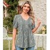 image:imageFindsweet Womens Summer Tunic Tops Casual Dressy Blouses Short Sleeve Shirts M4XLPuff Sleeve Gray Sparrow Flowers