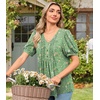 image:imageFindsweet Womens Summer Tunic Tops Casual Dressy Blouses Short Sleeve Shirts M4XLPuff Sleeve Onion Green Sparrow