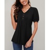 image:imageFindsweet Womens Summer Tunic Tops Casual Dressy Blouses Short Sleeve Shirts M4XLPuff SleeveBlack