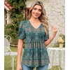 image:imageFindsweet Womens Summer Tunic Tops Casual Dressy Blouses Short Sleeve Shirts M4XLPuff SleeveBlue Khaki