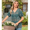 image:imageFindsweet Womens Summer Tunic Tops Casual Dressy Blouses Short Sleeve Shirts M4XLPuff SleeveBlue Khaki