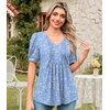 image:imageFindsweet Womens Summer Tunic Tops Casual Dressy Blouses Short Sleeve Shirts M4XLPuff SleeveBluewhite Flower