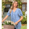 image:imageFindsweet Womens Summer Tunic Tops Casual Dressy Blouses Short Sleeve Shirts M4XLPuff SleeveBluewhite Flower