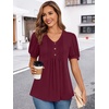 image:imageFindsweet Womens Summer Tunic Tops Casual Dressy Blouses Short Sleeve Shirts M4XLPuff SleeveBurgundy