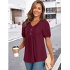 image:imageFindsweet Womens Summer Tunic Tops Casual Dressy Blouses Short Sleeve Shirts M4XLPuff SleeveBurgundy