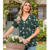 image:imageFindsweet Womens Summer Tunic Tops Casual Dressy Blouses Short Sleeve Shirts M4XLPuff SleeveDark Green With Begonias