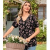 image:imageFindsweet Womens Summer Tunic Tops Casual Dressy Blouses Short Sleeve Shirts M4XLPuff SleeveFl Gypsophila Black