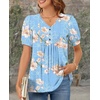 image:imageFindsweet Womens Summer Tunic Tops Casual Dressy Blouses Short Sleeve Shirts M4XLPuff SleeveFloral Blue