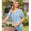 image:imageFindsweet Womens Summer Tunic Tops Casual Dressy Blouses Short Sleeve Shirts M4XLPuff SleeveFloral Blue
