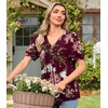 image:imageFindsweet Womens Summer Tunic Tops Casual Dressy Blouses Short Sleeve Shirts M4XLPuff SleeveFloral Wine
