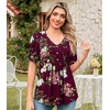 image:imageFindsweet Womens Summer Tunic Tops Casual Dressy Blouses Short Sleeve Shirts M4XLPuff SleeveFloral Wine