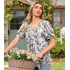 image:imageFindsweet Womens Summer Tunic Tops Casual Dressy Blouses Short Sleeve Shirts M4XLPuff SleeveGrey Background Purple Flower