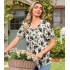 image:imageFindsweet Womens Summer Tunic Tops Casual Dressy Blouses Short Sleeve Shirts M4XLPuff SleeveInk Roses