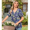 image:imageFindsweet Womens Summer Tunic Tops Casual Dressy Blouses Short Sleeve Shirts M4XLPuff SleeveLiliums Dark Blue