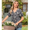 image:imageFindsweet Womens Summer Tunic Tops Casual Dressy Blouses Short Sleeve Shirts M4XLPuff SleeveMoonlight Plum Blossom