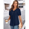 image:imageFindsweet Womens Summer Tunic Tops Casual Dressy Blouses Short Sleeve Shirts M4XLPuff SleeveNavy Blue
