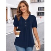 image:imageFindsweet Womens Summer Tunic Tops Casual Dressy Blouses Short Sleeve Shirts M4XLPuff SleeveNavy Blue