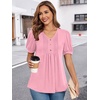 image:imageFindsweet Womens Summer Tunic Tops Casual Dressy Blouses Short Sleeve Shirts M4XLPuff SleevePink