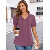 image:imageFindsweet Womens Summer Tunic Tops Casual Dressy Blouses Short Sleeve Shirts M4XLPuff SleevePurplish Red