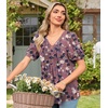 image:imageFindsweet Womens Summer Tunic Tops Casual Dressy Blouses Short Sleeve Shirts M4XLPuff SleeveRed Purple Flowers