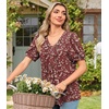 image:imageFindsweet Womens Summer Tunic Tops Casual Dressy Blouses Short Sleeve Shirts M4XLPuff SleeveRedwhite Fl