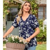 image:imageFindsweet Womens Summer Tunic Tops Casual Dressy Blouses Short Sleeve Shirts M4XLPuff SleeveWhite Small Flowers