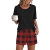 Black Top+red Checkered Pants