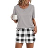 image:imageFindsweet Pajama Set for Women 2 Piece Lounge Set Soft Sleepwear Summer Casual Short Pjs Sets with Pockets M3XLGrayblack White Grid