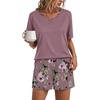 image:imageFindsweet Pajama Set for Women 2 Piece Lounge Set Soft Sleepwear Summer Casual Short Pjs Sets with Pockets M3XLPurple Redfloral