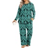image:imageFindsweet Plus Size Womens Pajamas Sets 2 Piece Long Sleeve Pj Sleepwear Soft Comfy Tops and Pants with PocketsAbluegreen
