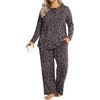 image:imageFindsweet Plus Size Womens Pajamas Sets 2 Piece Long Sleeve Pj Sleepwear Soft Comfy Tops and Pants with PocketsAfloral Black