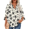 3/4 Sleeve/Black Flower White