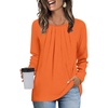 image:imageFindsweet Womens Long Sleeve Tunic Tops Dressy Casual Crewneck Pleated Shirts Fashion TrendyRound Neckorange