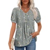 image:imageFindsweet Womens Summer Tunic Tops Casual Dressy Blouses Short Sleeve Shirts M4XLPuff Sleeve Gray Sparrow Flowers