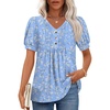 Puff Sleeve/Blue-white Flower