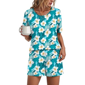 image:imageFindsweet Pajama Set for Women 2 Piece Lounge Set Soft Sleepwear Summer Casual Short Pjs Sets with Pockets M3XLCrew Neckblue Freesias