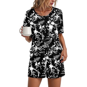 image:imageFindsweet Pajama Set for Women 2 Piece Lounge Set Soft Sleepwear Summer Casual Short Pjs Sets with Pockets M3XLCrew Neckcanterbury Bells